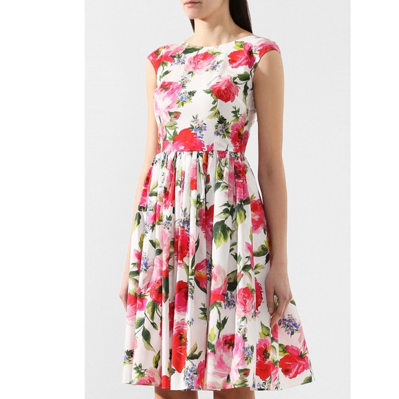 Dolce & Gabbana Dresses & Skirts - Dolce & Gabbana Rose Print Flared Cotton Dress